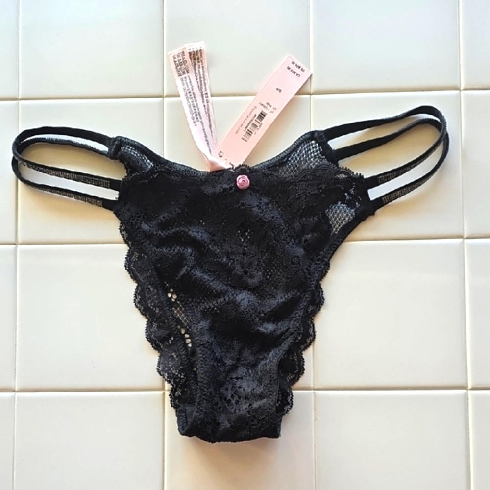 Victoria's Secret Black Lace Double Strap Panty